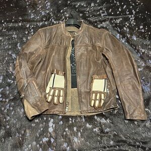 Roland Sands Design Leather Motorcycle Jacket w/leather gloves